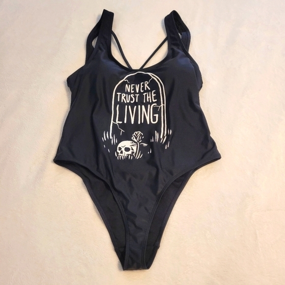 BlackCraft Other - BlackCraft Never Trust The Living Graphic Decal Black One Piece Bathing Swimsuit